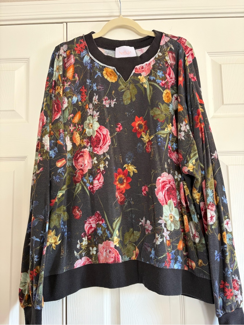 Selkie Black Floral Long Sleeve Sweatshirt with Multicolor Blooms